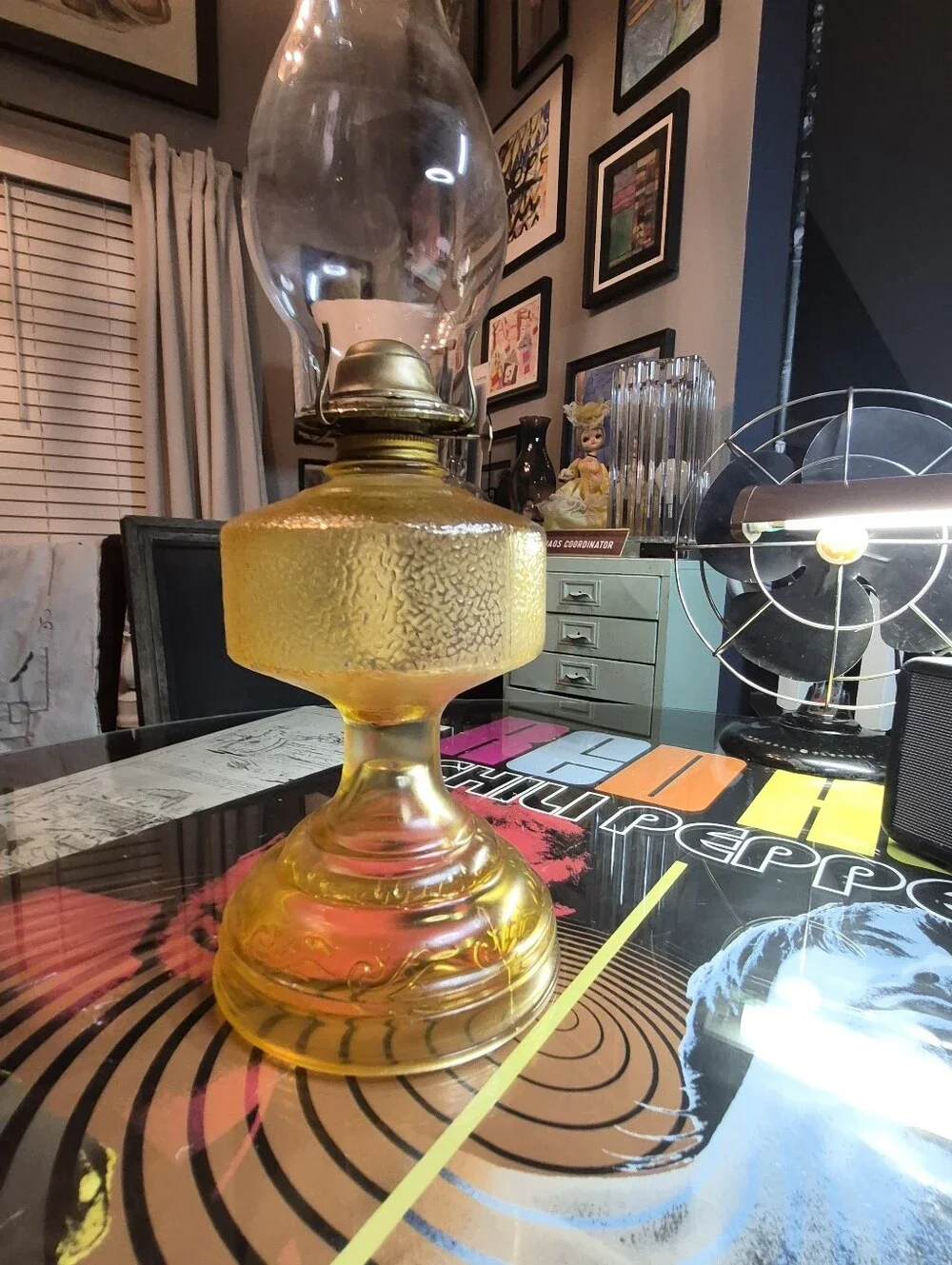 Amber Glass Oil Lamp - Decorative Home Accent